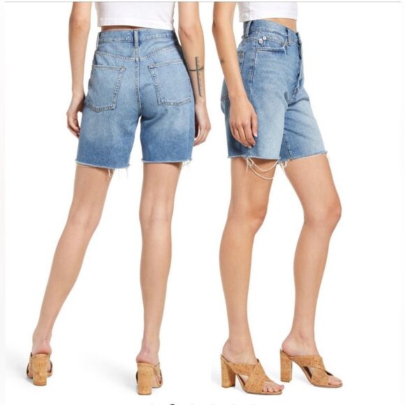 Lovers + Friends Devon High Waist Denim Cutoff Shorts in Islandia - Picture 2 of 12